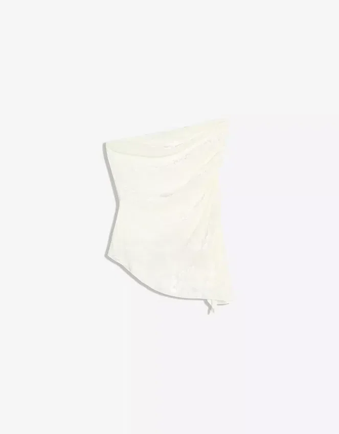 Asymmetric Bandeau Top with Ruched Velvet Print Asymmetric Bandeau Top with Ruched Velvet Print