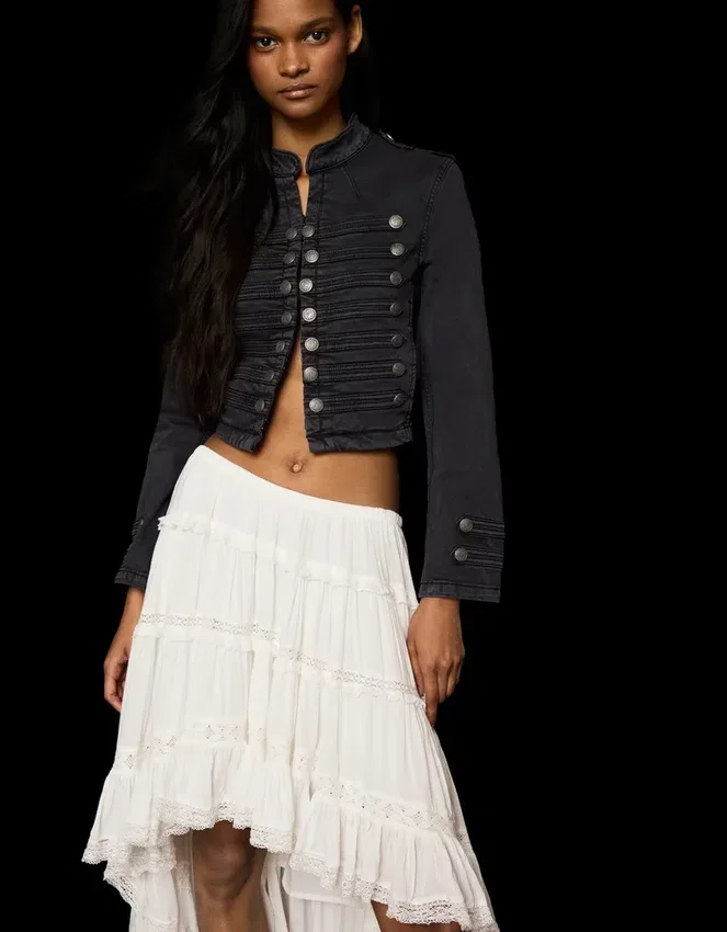 Asymmetric Long Skirt with Lace Trim Asymmetric Long Skirt with Lace Trim