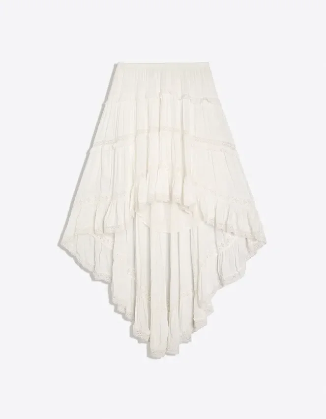 Asymmetric Long Skirt with Lace Trim Asymmetric Long Skirt with Lace Trim