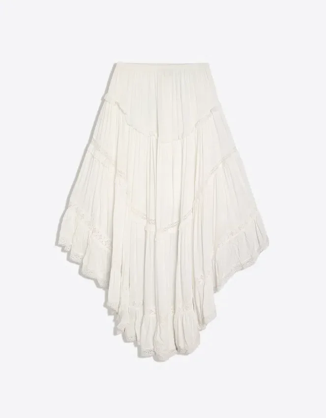 Asymmetric Long Skirt with Lace Trim Asymmetric Long Skirt with Lace Trim