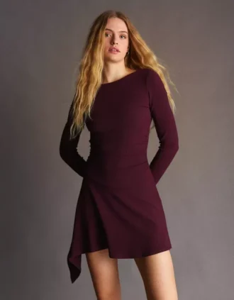 Asymmetric Long Sleeve Mini Dress with a Flared Hem – Dresses and Jumpsuits