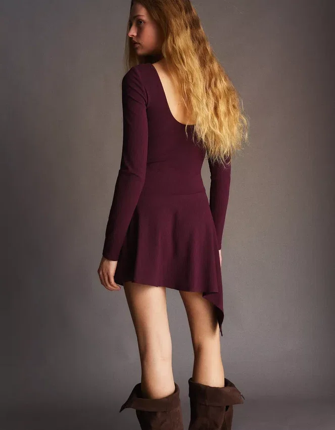 Asymmetric Long Sleeve Mini Dress with a Flared Hem – Dresses and Jumpsuits Asymmetric Long Sleeve Mini Dress with a Flared Hem – Dresses and Jumpsuits
