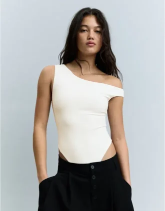 Asymmetric Ruched Strappy Bodysuit