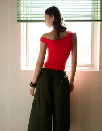 Asymmetric Ruched Strappy Bodysuit