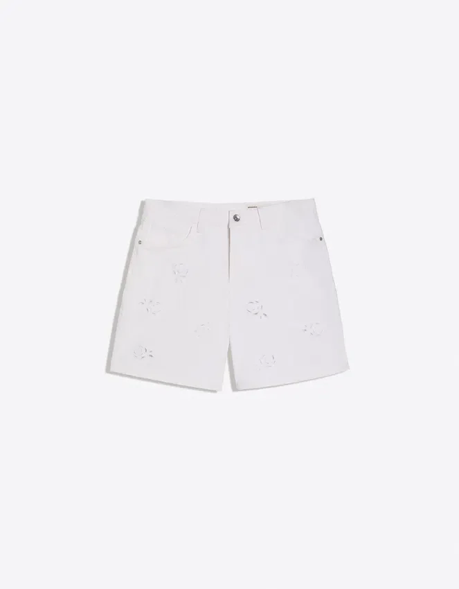 Baggy Embroidered Denim Bermuda Shorts Baggy Embroidered Denim Bermuda Shorts