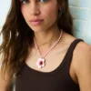 Beaded Necklace with Hibiscus Pendant Beaded Necklace with Hibiscus Pendant