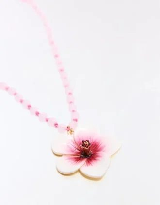 Beaded Necklace with Hibiscus Pendant Beaded Necklace with Hibiscus Pendant