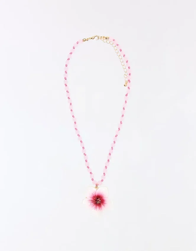 Beaded Necklace with Hibiscus Pendant Beaded Necklace with Hibiscus Pendant