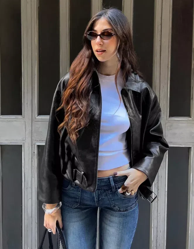 Belted Faux Leather Bomber Jacket – Jackets and Trench – Women Belted Faux Leather Bomber Jacket – Jackets and Trench – Women