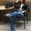 Belted Faux Leather Bomber Jacket – Jackets and Trench – Women Belted Faux Leather Bomber Jacket – Jackets and Trench – Women