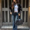 Belted Faux Leather Bomber Jacket – Jackets and Trench – Women Belted Faux Leather Bomber Jacket – Jackets and Trench – Women