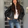 Belted Faux Leather Bomber Jacket – Jackets and Trench – Women Belted Faux Leather Bomber Jacket – Jackets and Trench – Women
