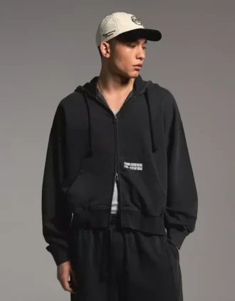 Boxy Fit Zip-Up Sweatshirt with Print – Sweatshirts & Hoodies – Men