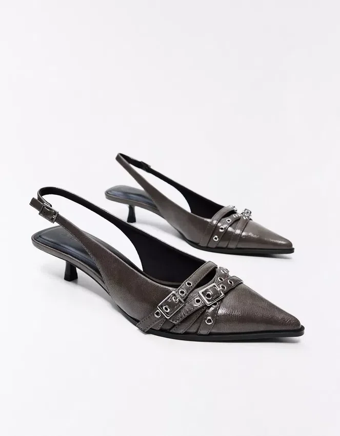 Buckled Slingback Kitten-Heel Shoes Buckled Slingback Kitten-Heel Shoes
