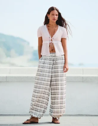 Checked Drop Crotch Pants Checked Drop Crotch Pants