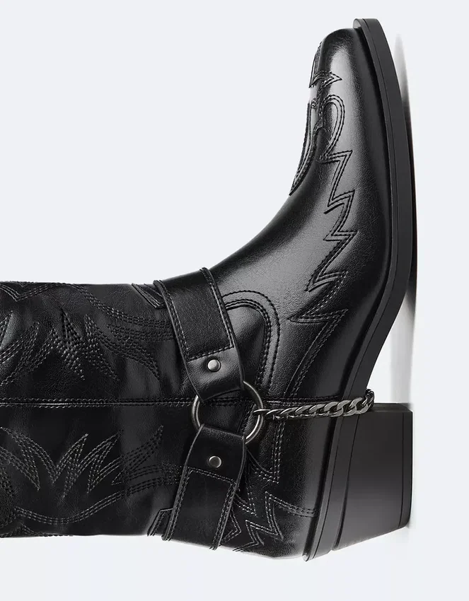 Cowboy Boot with Chain Detail – Ankle Boots – Men Cowboy Boot with Chain Detail – Ankle Boots – Men