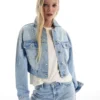 Cropped Denim Rhinestone Jacket – Jackets and Trench