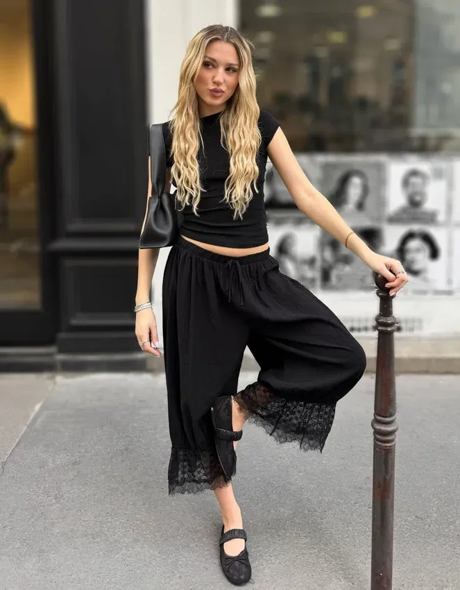 Cropped Drop Crotch Lace Pants – #Bershkastyle – Women Cropped Drop Crotch Lace Pants – #Bershkastyle – Women