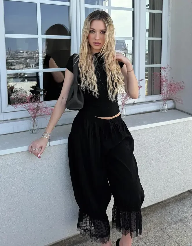 Cropped Drop Crotch Lace Pants – #Bershkastyle – Women Cropped Drop Crotch Lace Pants – #Bershkastyle – Women