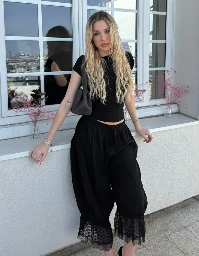 Cropped Drop Crotch Lace Pants – #Bershkastyle – Women Cropped Drop Crotch Lace Pants – #Bershkastyle – Women