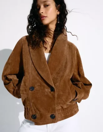 Double-Breasted Leather Suede Jacket – Jackets and Trench Double-Breasted Leather Suede Jacket – Jackets and Trench