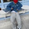 Embroidered Striped Boxy Fit Sweater Embroidered Striped Boxy Fit Sweater
