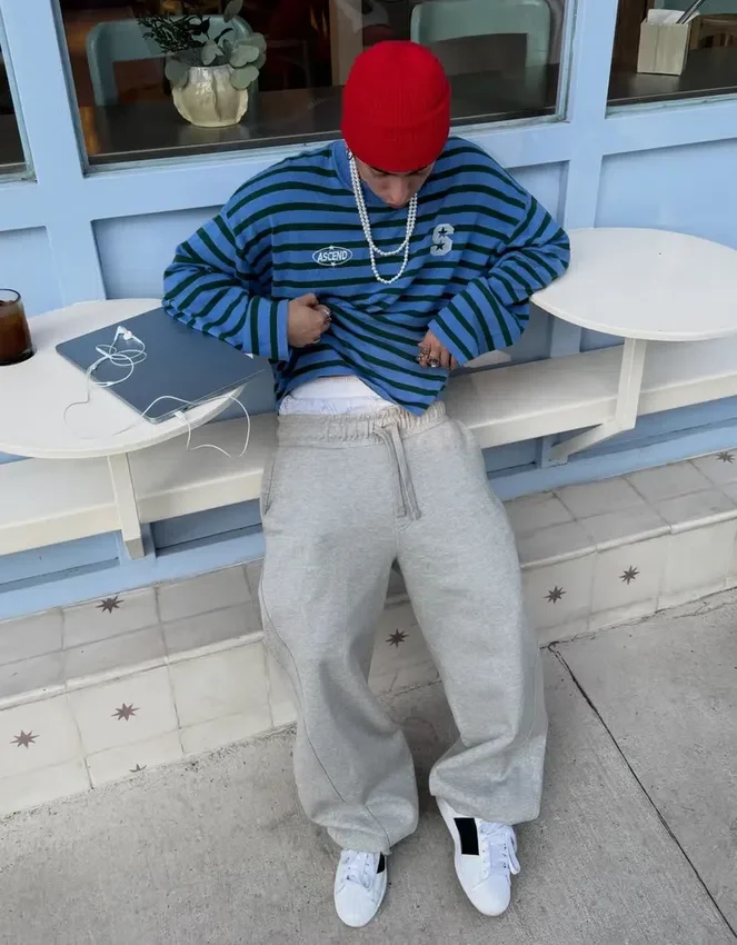Embroidered Striped Boxy Fit Sweater Embroidered Striped Boxy Fit Sweater