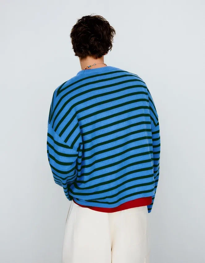 Embroidered Striped Boxy Fit Sweater – Sweaters and Cardigans Embroidered Striped Boxy Fit Sweater – Sweaters and Cardigans