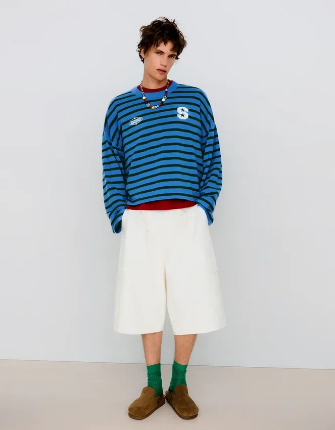 Embroidered Striped Boxy Fit Sweater – Sweaters and Cardigans Embroidered Striped Boxy Fit Sweater – Sweaters and Cardigans