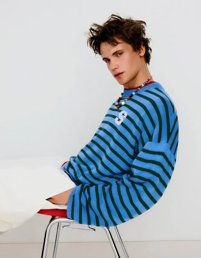 Embroidered Striped Boxy Fit Sweater – Sweaters and Cardigans Embroidered Striped Boxy Fit Sweater – Sweaters and Cardigans