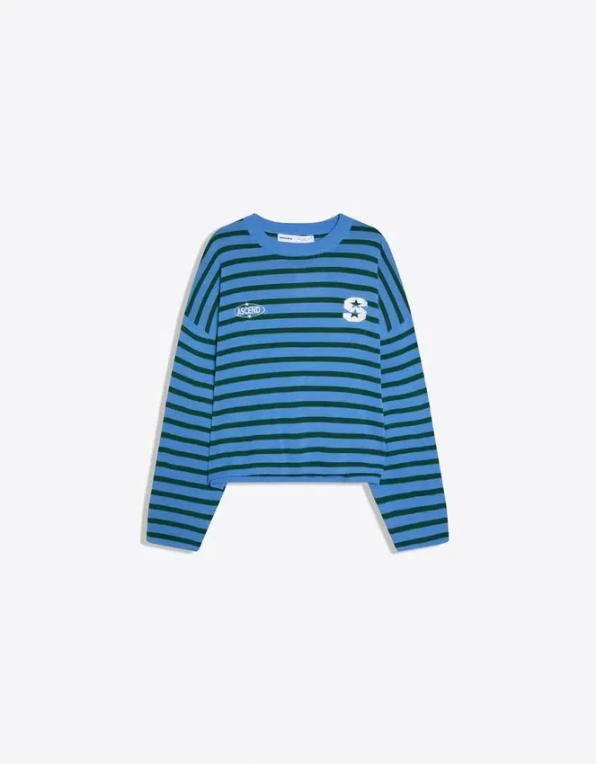 Embroidered Striped Boxy Fit Sweater – Sweaters and Cardigans Embroidered Striped Boxy Fit Sweater – Sweaters and Cardigans