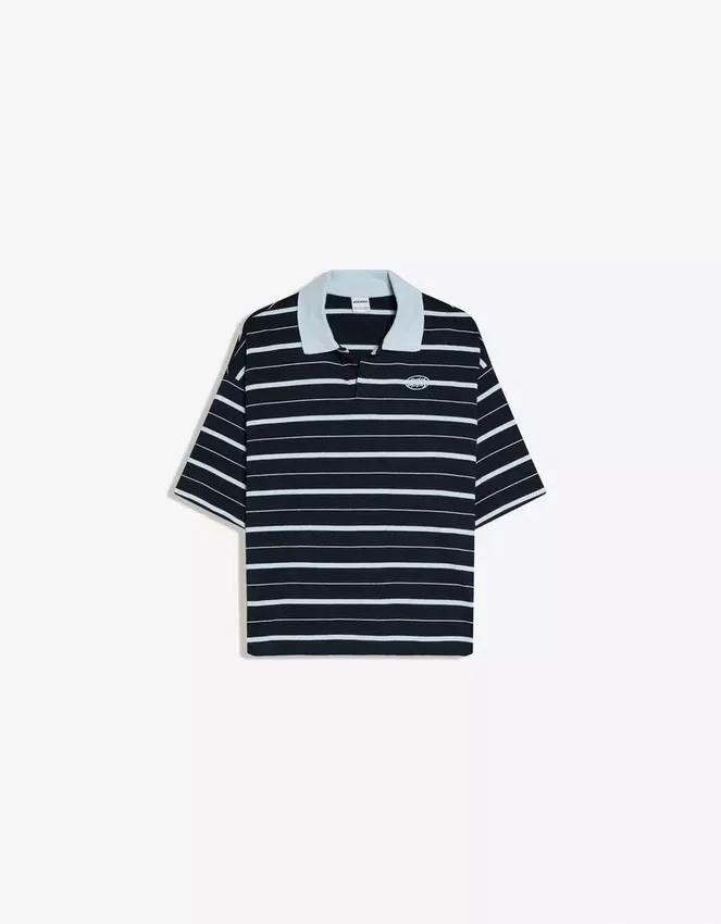 Embroidered Striped Short Sleeve Polo Shirt Embroidered Striped Short Sleeve Polo Shirt