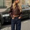 Faux Leather Funnel Collar Jacket