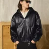 Faux Leather Jacket with Hood – Jackets Faux Leather Jacket with Hood – Jackets