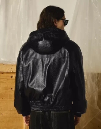 Faux Leather Jacket with Hood – Jackets Faux Leather Jacket with Hood – Jackets