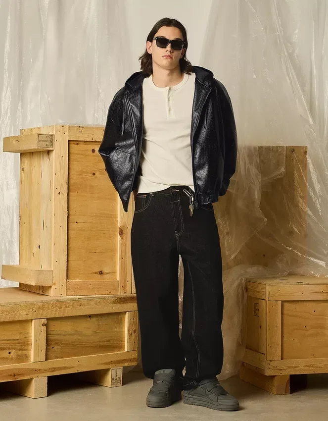 Faux Leather Jacket with Hood – Jackets Faux Leather Jacket with Hood – Jackets