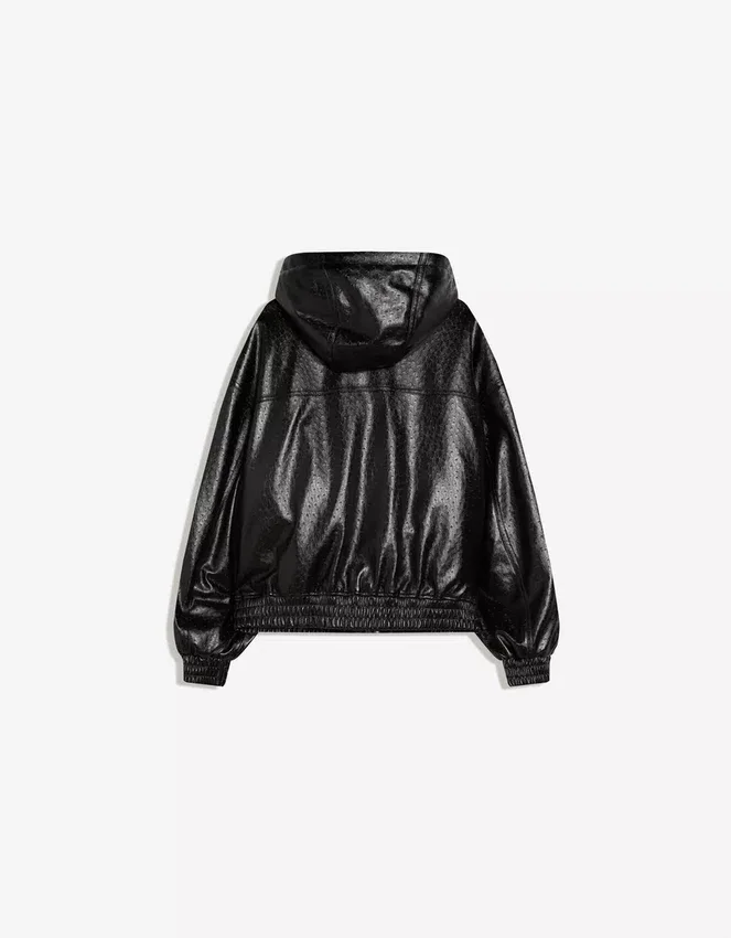 Faux Leather Jacket with Hood – Jackets Faux Leather Jacket with Hood – Jackets