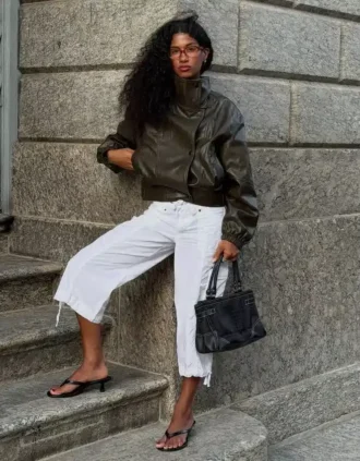 Faux Leather Jacket with Lapels – Jackets and Trench