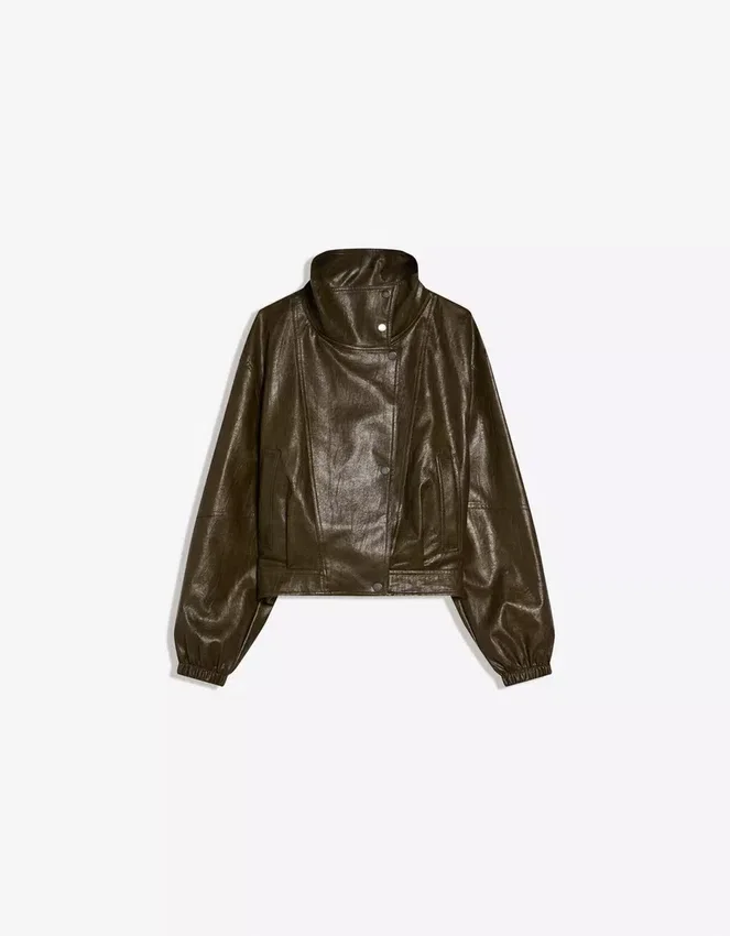 Faux Leather Jacket with Lapels – Jackets and Trench Faux Leather Jacket with Lapels – Jackets and Trench