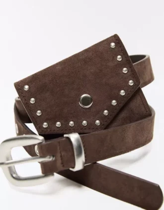 Faux Suede Belt with Pocket