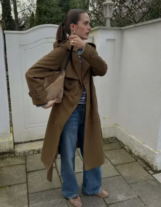 Faux Suede Trench Coat