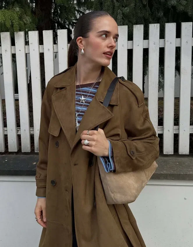 Faux Suede Trench Coat Faux Suede Trench Coat