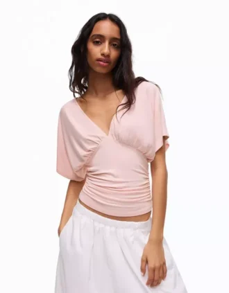 Gathered V-Neck T-Shirt – Women Gathered V-Neck T-Shirt – Women