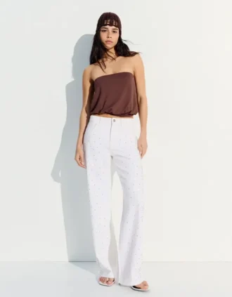 High-Waist Shimmery Straight-Leg Jeans