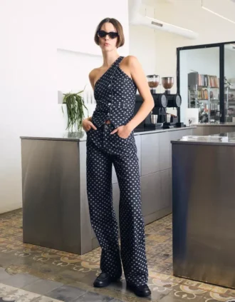High-Waist Straight Jeans with Polka Dots