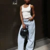 High-Waist Wide-Leg Jeans with Crossover Waist