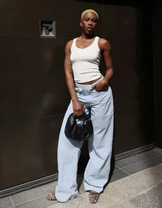 High-Waist Wide-Leg Jeans with Crossover Waist High-Waist Wide-Leg Jeans with Crossover Waist