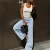High-Waist Wide-Leg Jeans with Crossover Waist
