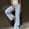 High-Waist Wide-Leg Jeans with Crossover Waist