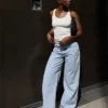 High-Waist Wide-Leg Jeans with Crossover Waist